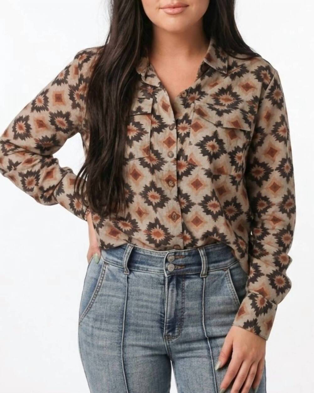 NEW LAYERZ CLOTHING jordan aztec long sleeve shirt in navy multi